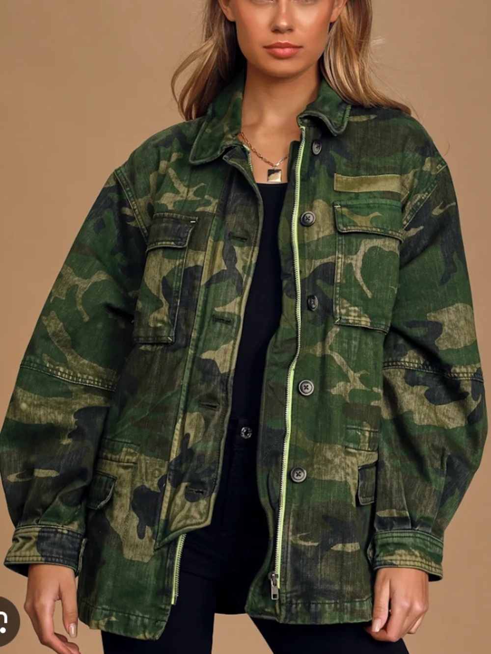 Free People Camo Four Pocket Military Style Green Utility Jacket Woman’s Size M
